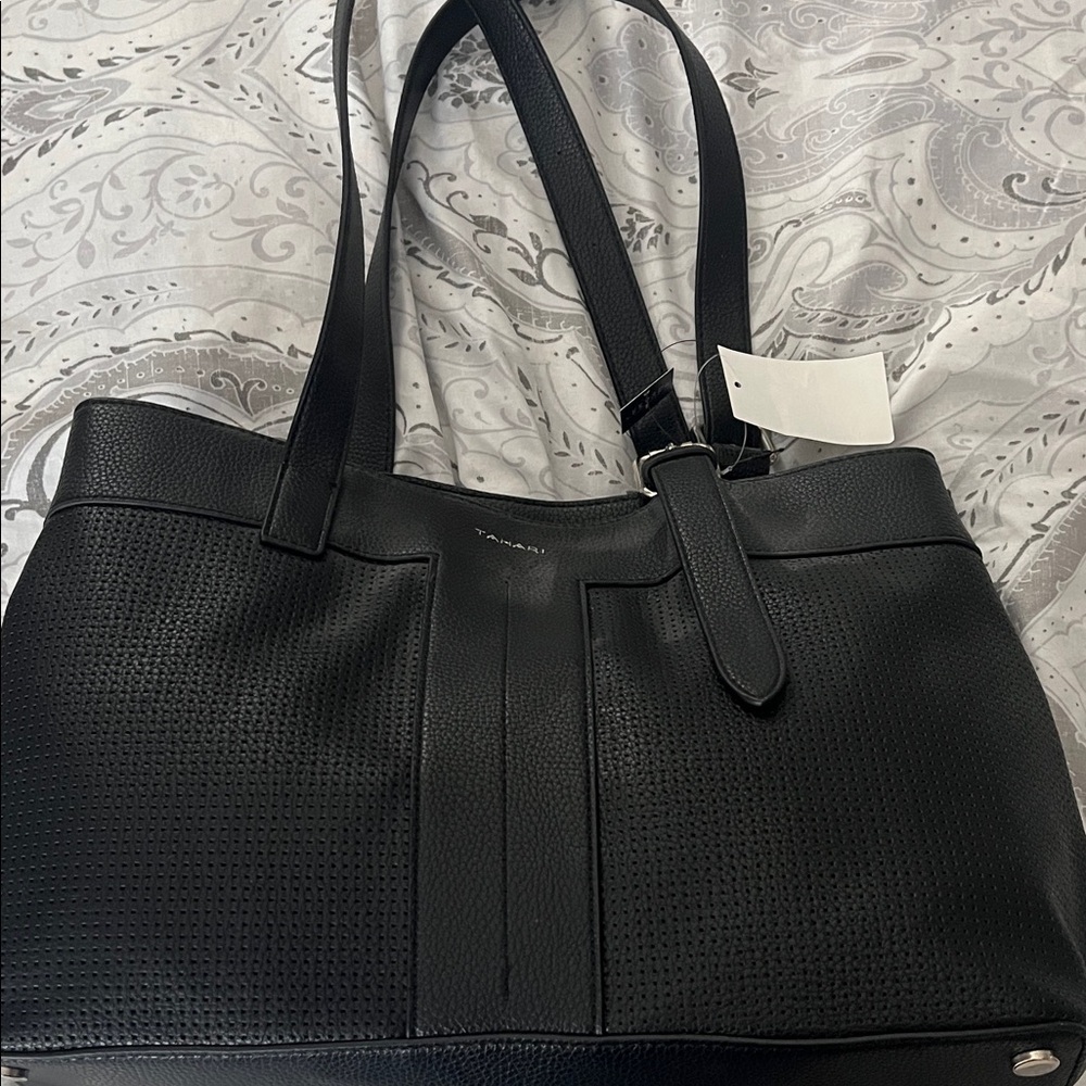 Tahari Black Leather Tote Bag
